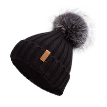 Load image into Gallery viewer, Knitted Beanie Hat with Fur Pom