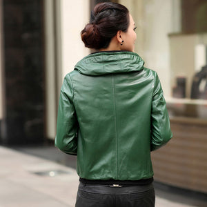 Genuine Sheep leather jacket coat with hoodie decoration for women winter 14107