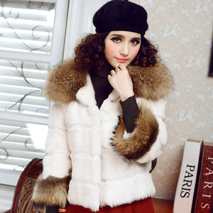 Real rabbit fur jacket coat for women raccoon fur collar and cuff 151177