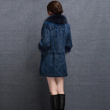 Load image into Gallery viewer, Real Rabbit fur Coat with Raccoon fur Collar and cuff 15152