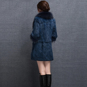 Real Rabbit fur Coat with Raccoon fur Collar and cuff 15152