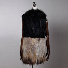 Load image into Gallery viewer, Women&#39;s Natural Fur Vest Rabbit Fur Knitted with Raccoon Collar 162100