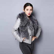 Load image into Gallery viewer, Genuine leather Jacket for women big Real raccoon fur collar 151246