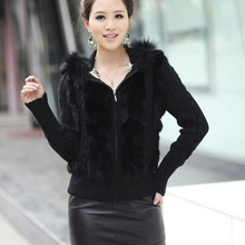 Load image into Gallery viewer, Women&#39;s Coats Fur Coats Real Knit Rabbit Fur Big Hood Thick Sweater Coats 010102