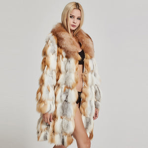 Women's Genuine Fox Fur Coat Women Patch Style Big Fox Collar Female  151106