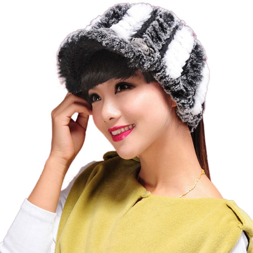 Fur Hat Real Rex Rabbit Hat Lady Headgear for Women 13604