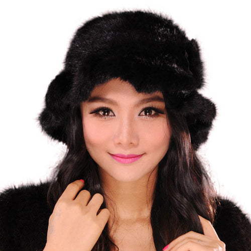 Womens Beanies Knitted Real Mink Fur Hat Cloche Hat Fedoras 13613