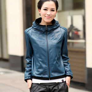 Genuine Sheep leather jacket coat with hoodie decoration for women winter 14107
