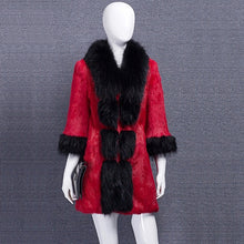 Load image into Gallery viewer, Real Rabbit fur Coat with Raccoon fur Collar and cuff 15152