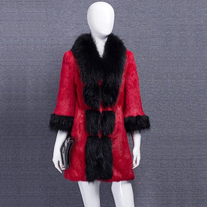 Real Rabbit fur Coat with Raccoon fur Collar and cuff 15152