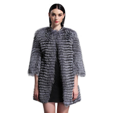 Load image into Gallery viewer, Women&#39;s Genuine Fox Fur Coat Women Stripe Outerwear 151213