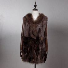 Load image into Gallery viewer, Women&#39;s Natural Fur Vest Rabbit Fur Knitted with Raccoon Collar 162100