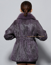 Load image into Gallery viewer, Natural Rabbit Fur Coat Fox Fur Collar Super Slim Waist Women Jacket Winter Overcoat