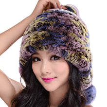 Load image into Gallery viewer, Knitted Real Rabbit Fur Hat Beanie Earmuff Bomber Hat  Women&#39;s Winter Hats 14606