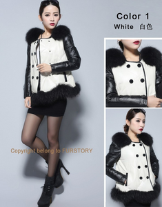 Women's Genuine Leather Coat Down Jacket with Real Fox Fur Collar Leather Coats Female