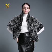 Load image into Gallery viewer, Real Rex Rabbit Fur Flower Shawl Poncho for Women 16708