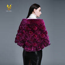 Load image into Gallery viewer, Real Rex Rabbit Fur Flower Shawl Poncho for Women 16708