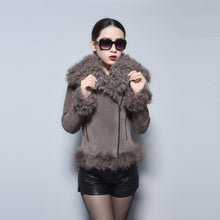 Load image into Gallery viewer, Real leather suede jacket for women lamb fur collar and sleeve cuff 14161