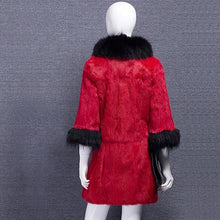 Load image into Gallery viewer, Real Rabbit fur Coat with Raccoon fur Collar and cuff 15152