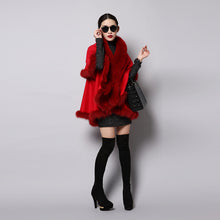 Load image into Gallery viewer, UE FS15726 Double face wool Cashmere Shawl Poncho for Women Fox fur Collar and Trim