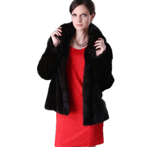 Natural Mink Fur Coat Big Fur Collar Full Pelt Whole Leather Fur Overcoat