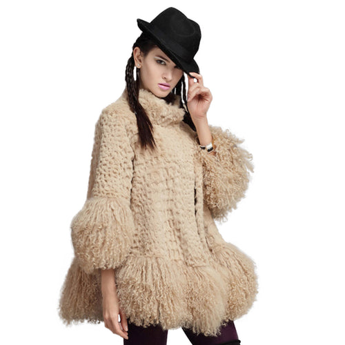 Women's Genuine Rabbit Fur Coat with Mongolia Lamb Fur Big Skirt Hem 151180