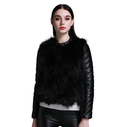 Winter Women's Raccoon fur Jacket with Genuine Sheep leather Sleeve 151220