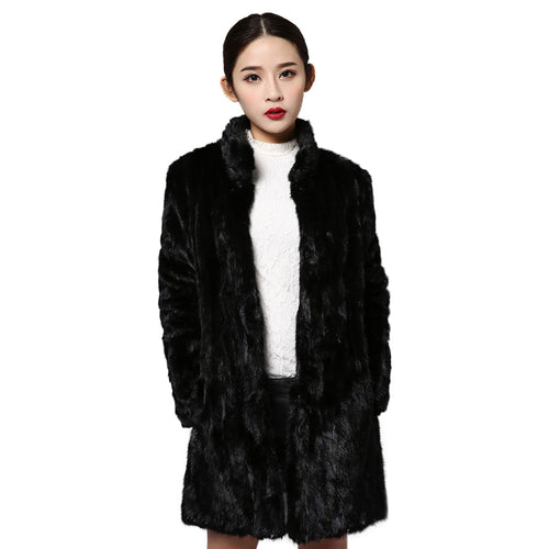 FS151250 Women's Genuine Mink Fur Coat Women Long Overcoat Outwear Fur Story
