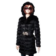 Load image into Gallery viewer, Women&#39;s Genuine Rabbit Fur Coat Women with Big Hoodie Outwear 151255