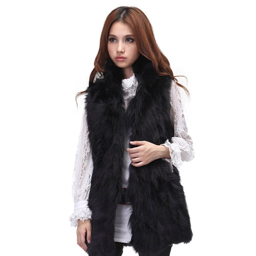 Women's Real Fox Fur Vest Black Color Natural Fur Waistcoat Female  15285
