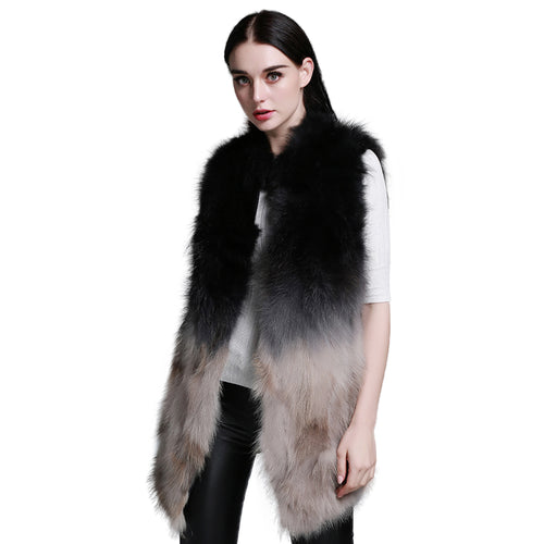 Women's Long Real Raccoon Fur Vest Cocoon Style Gilet Gradient Color Female Waistcoat 15292