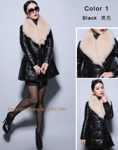 Load image into Gallery viewer, Genuine Leather Coat Down Jacket Luxury Fox Fur Collar Women Overcoat