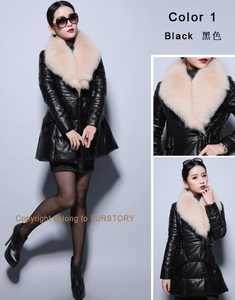 Genuine Leather Coat Down Jacket Luxury Fox Fur Collar Women Overcoat