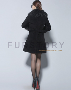 Lamb Fur Collar Coat Top Grade Genuine Sheep Leather Full Sleeve Jacket