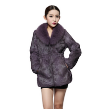 Load image into Gallery viewer, Natural Rabbit Fur Coat Fox Fur Collar Super Slim Waist Women Jacket Winter Overcoat