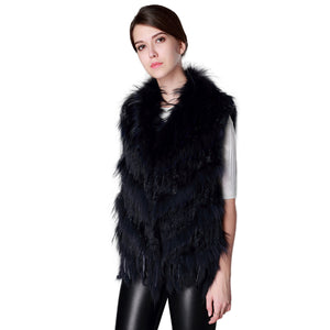 Women's Real Rabbit Fur Vest Knitted Style Natural Fur Waistcoat Female 16214