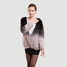Load image into Gallery viewer, Women&#39;s Rabbit Fur Coat Knitted Gradient Color Natural  Fur Coat Female