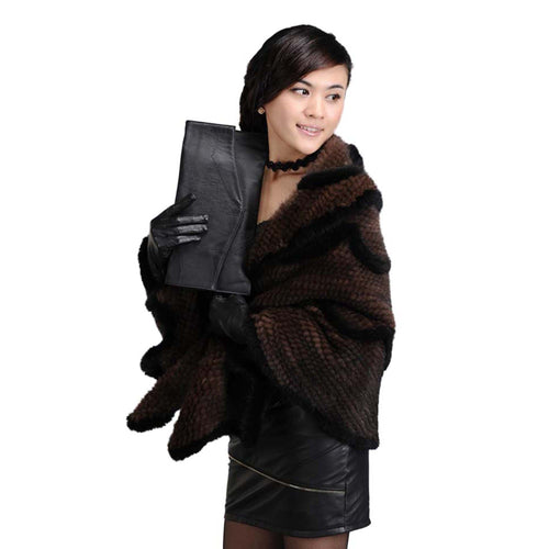 Women's Real Mink Fur Knitted Warm Shawl Natural Fur Poncho 16720