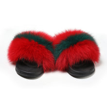 Load image into Gallery viewer, Fur Story Women&#39;s Fox Fur Slides Furry Slide for Outdoor Fluffy Sandals Open Toe Fur Slippers