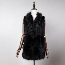 Load image into Gallery viewer, Women&#39;s Natural Fur Vest Rabbit Fur Knitted with Raccoon Collar 162100