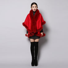 Load image into Gallery viewer, UE FS15726 Double face wool Cashmere Shawl Poncho for Women Fox fur Collar and Trim