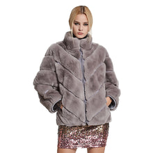 Load image into Gallery viewer, Women&#39;s Coats Real rabbit Fur Coat with Bat Sleeve Winter jacket Stand collar 17156