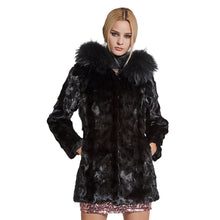 Load image into Gallery viewer, Women Real Fur Coat Natural Mink Fur Jacket Hood Winter Warm Fur Overcoat 17161