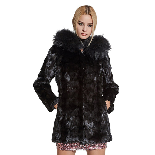 Women Real Fur Coat Natural Mink Fur Jacket Hood Winter Warm Fur Overcoat 17161