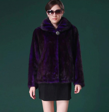 Load image into Gallery viewer, Natural Mink Fur Coat Big Fur Collar Full Pelt Whole Leather Fur Overcoat
