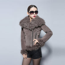 Load image into Gallery viewer, Real leather suede jacket for women lamb fur collar and sleeve cuff 14161