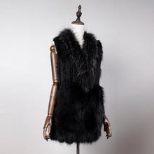 Load image into Gallery viewer, Women&#39;s Natural Fur Vest Rabbit Fur Knitted with Raccoon Collar 162100