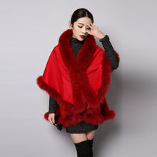 Load image into Gallery viewer, UE FS15726 Double face wool Cashmere Shawl Poncho for Women Fox fur Collar and Trim