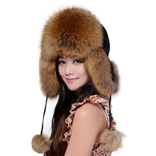 Load image into Gallery viewer, Winter Women&#39;s Fox Fur Hat Bomber Hats Cap Tapper Hat Snow Cap Fur millinery  Ear Protector Cap Warm Hat Fur Story FS060101