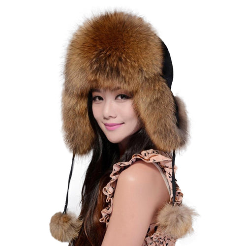 Winter Women's Fox Fur Hat Bomber Hats Cap Tapper Hat Snow Cap Fur millinery  Ear Protector Cap Warm Hat Fur Story FS060101
